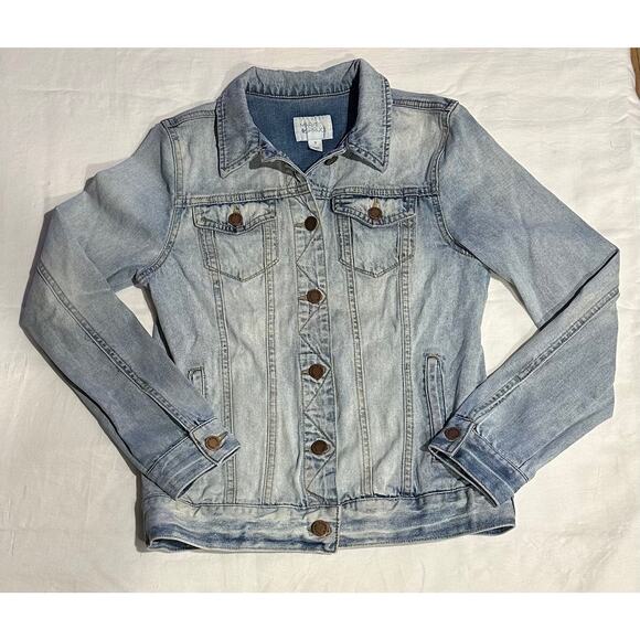 MARKET & SPRUCE Denim Button Up Jean Jacket Womens XS Blue stretch western chic - Picture 1 of 7